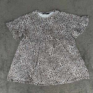 George Womens Leopard Print Babydoll Top Flutter‎ Sleeve Brown Black Size 40